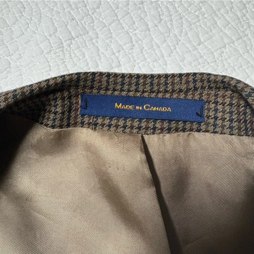 Vintage Ralph Lauren Chaps Blazer Made in Canada Silk Wool Houndstooth 40R - Picture 6 of 16
